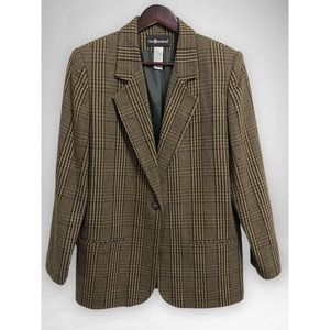 Sag Harbor Vintage Brown Green Houndstooth Wool Blazer Dark Academia Size 14